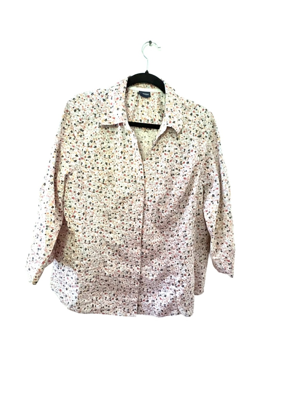 Basic Editions Cream Top with Multicolor Floral Pattern